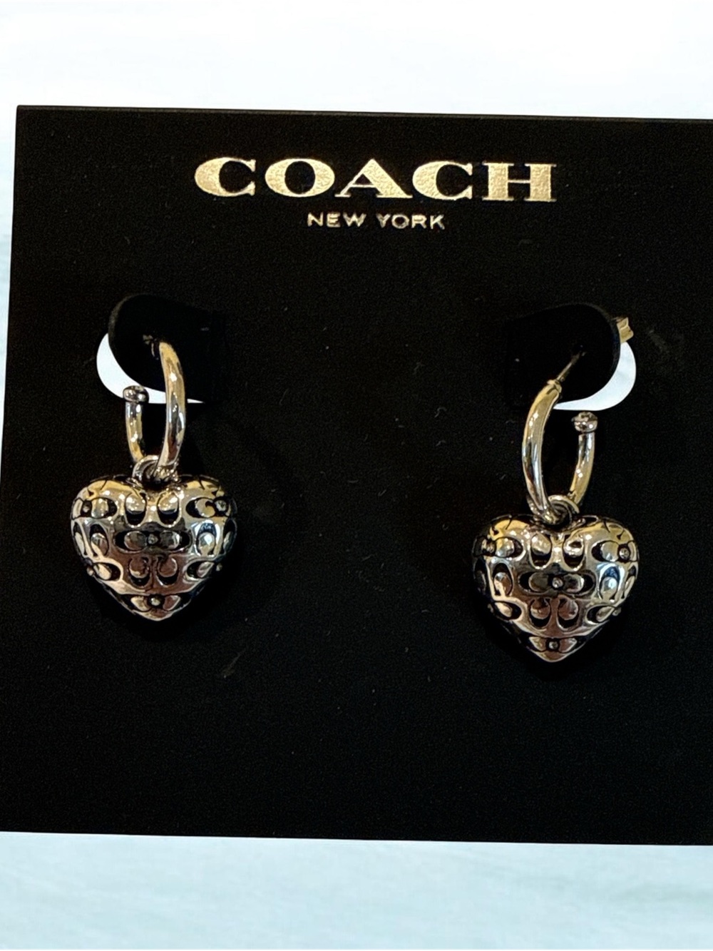 COACH Silver signature C Heart Drop Earrings